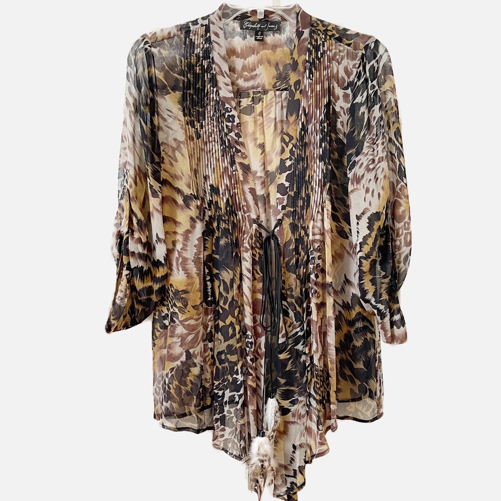 Elizabeth and James Animal Print 100% Silk Sheer Top Size Small